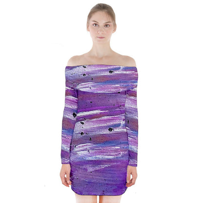 Luxtrini Purple Long Sleeve Off Shoulder Dress 5XL