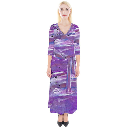 Purple Quarter Sleeve Wrap Maxi Dress