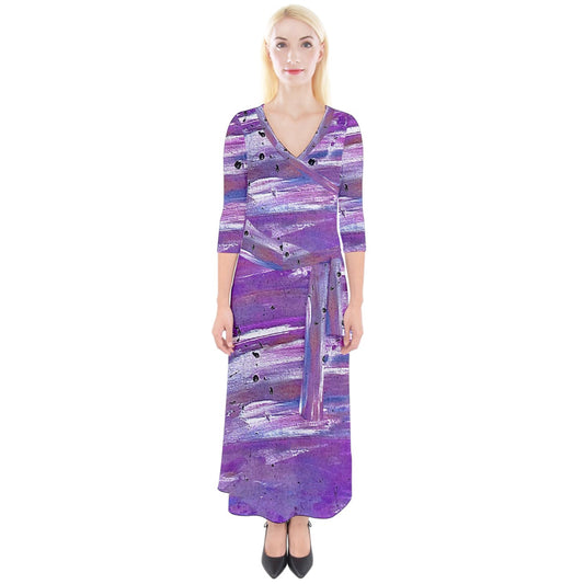 Purple Quarter Sleeve Wrap Maxi Dress