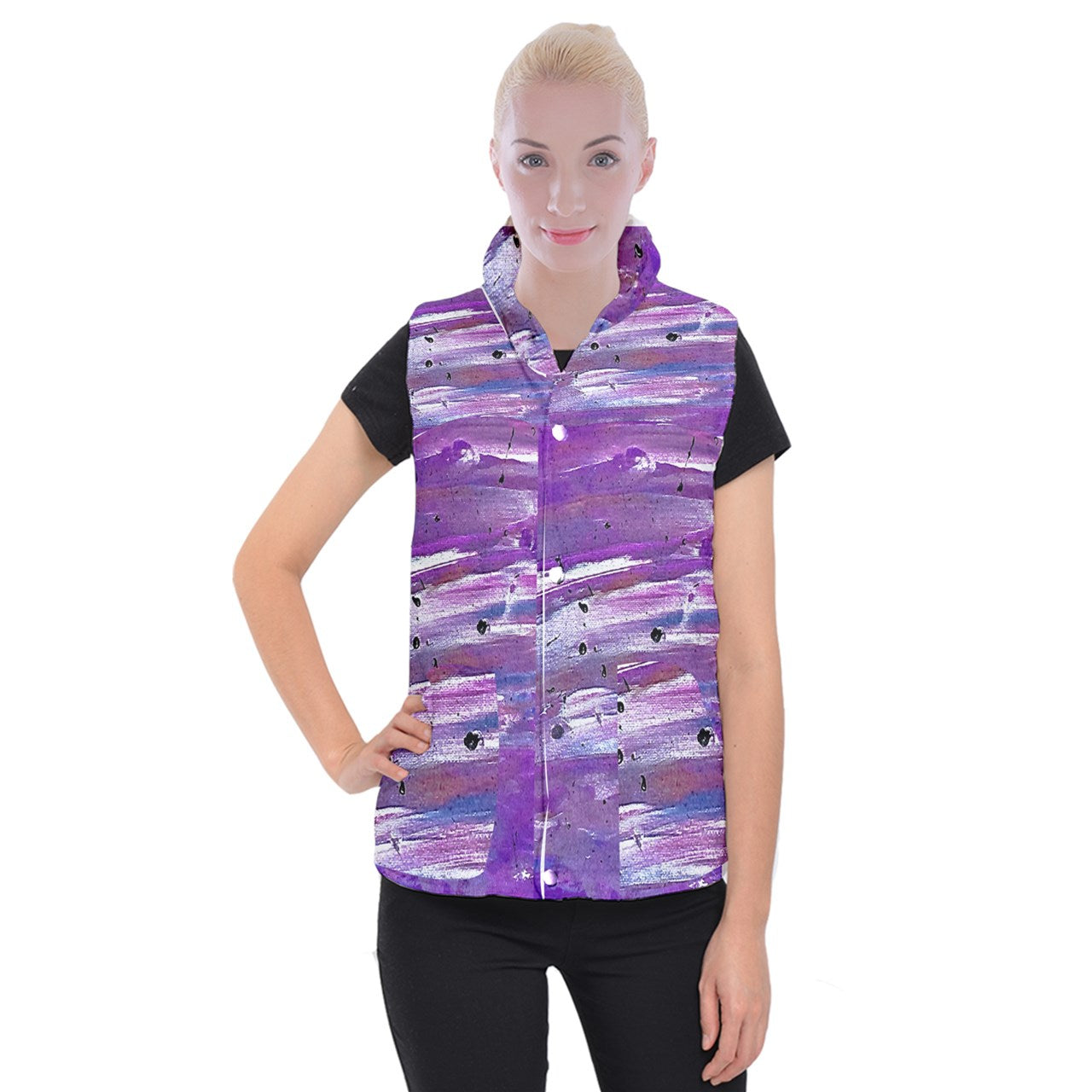 Purple Women's Button Up Vest 3XL