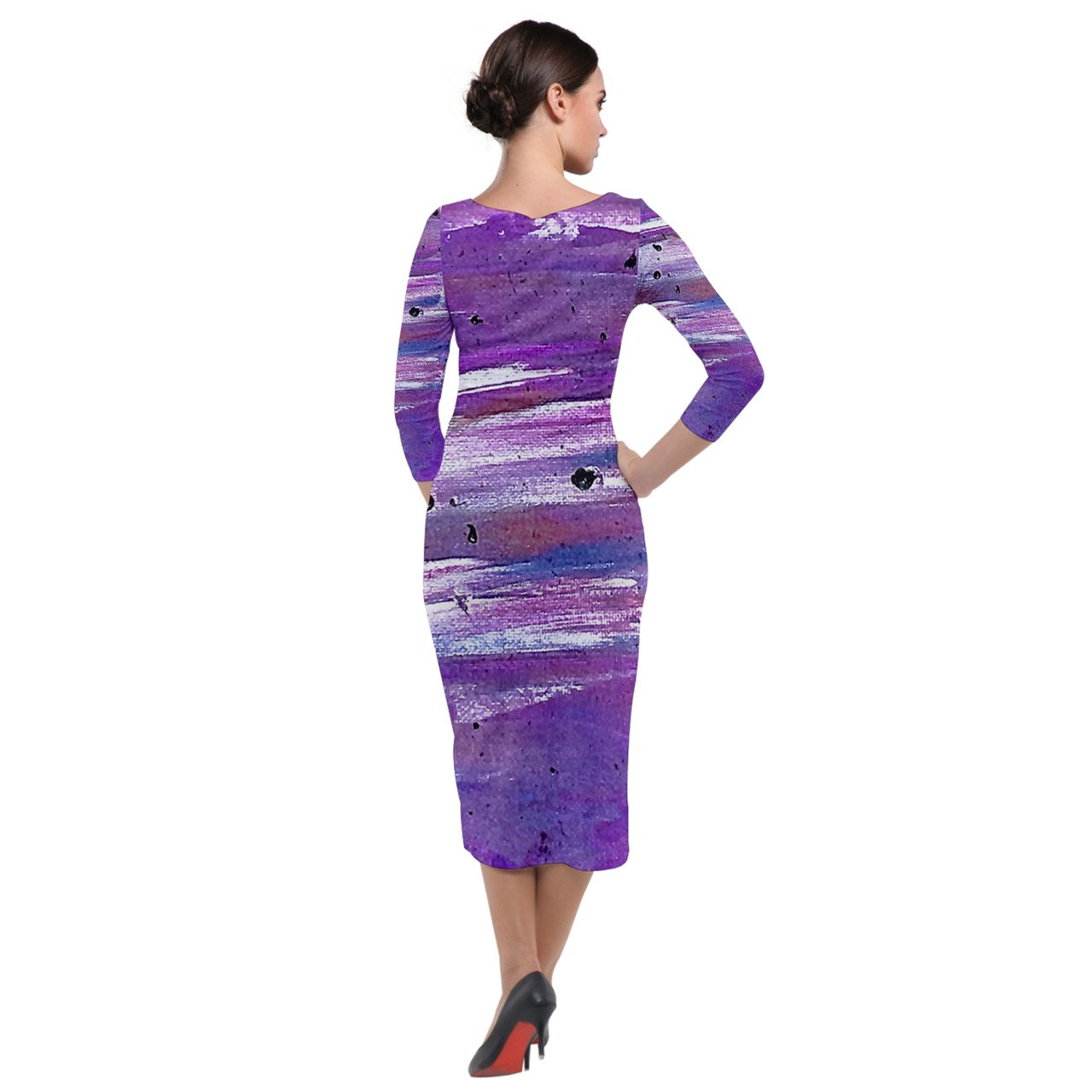 Purple Quarter Sleeve Midi Velour Bodycon Dress