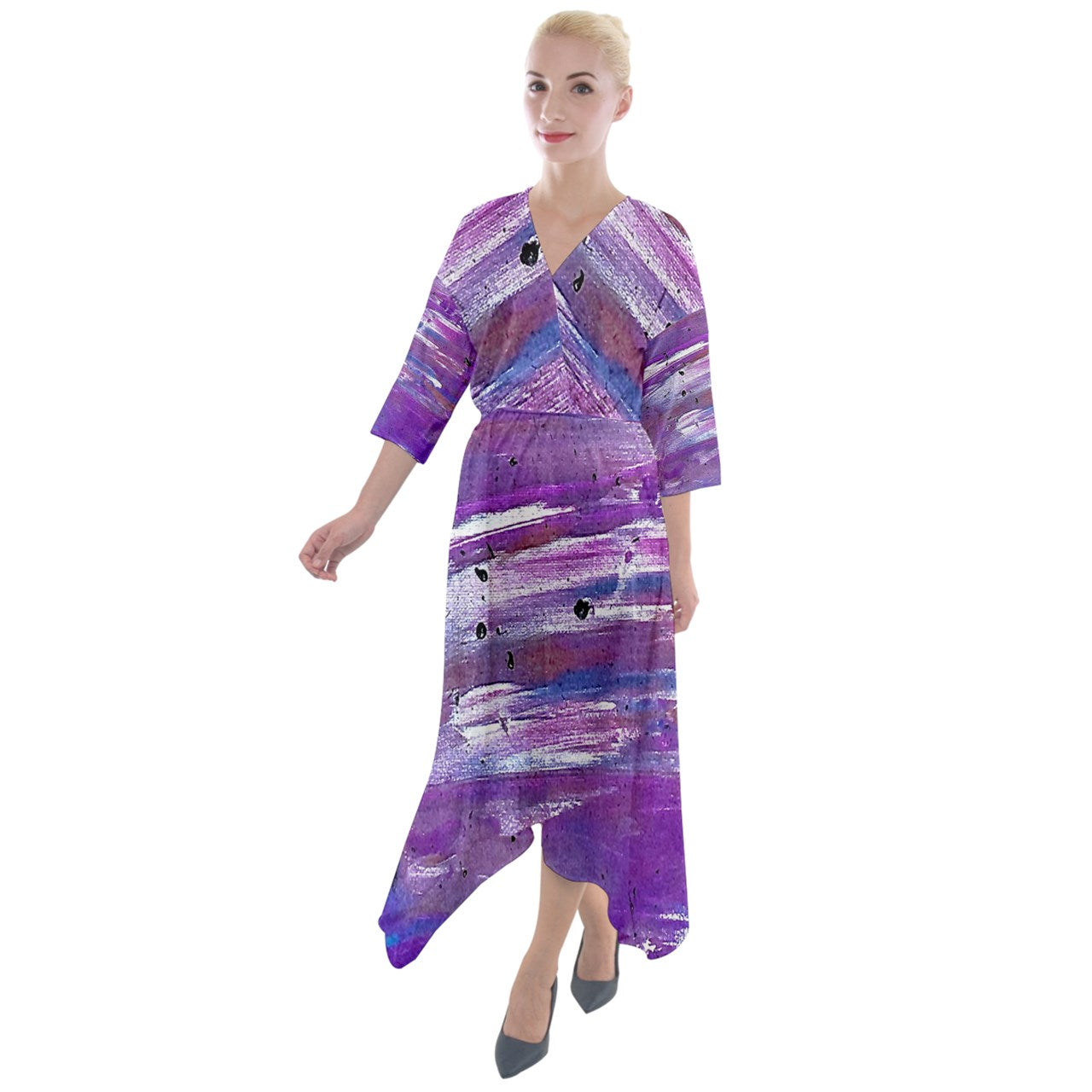 Purple Quarter Sleeve Wrap Front Maxi Dress