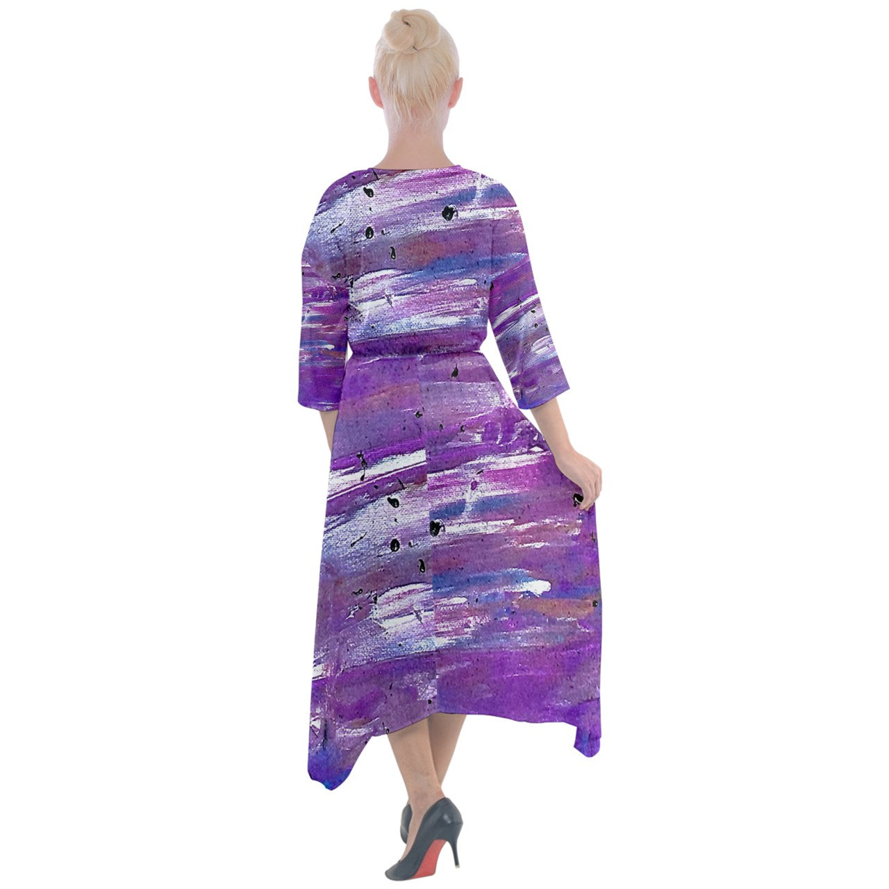 Purple Quarter Sleeve Wrap Front Maxi Dress