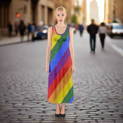 Rainbow Pride LGBTQ+ Sleeveless Maxi Dress - Colorful Celebration Attire for Adults