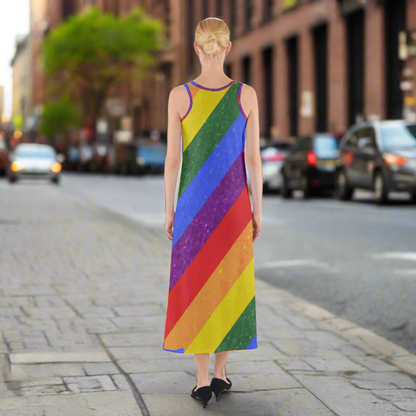 Rainbow Pride LGBTQ+ Sleeveless Maxi Dress - Colorful Celebration Attire for Adults