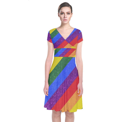 Rainbow Pride Short Sleeve Front Wrap Dress