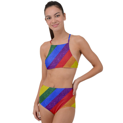 Vibrant Rainbow Pride High-Waist Tankini Swimsuit Set for Women - LGBTQ+ Beachwear