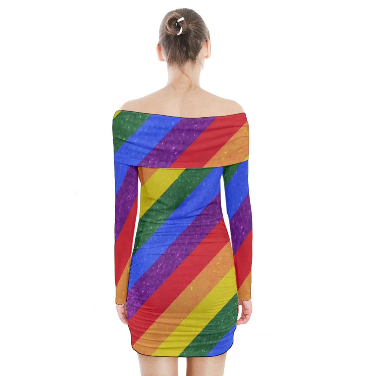 Rainbow Pride Long Sleeve Off Shoulder Dress