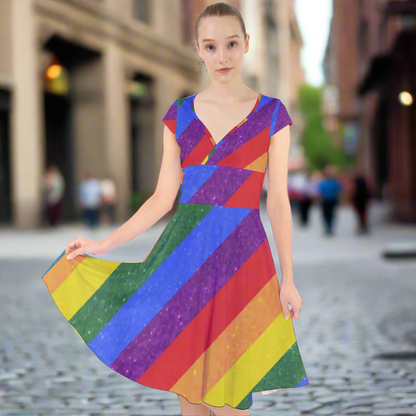 Rainbow Pride | Gay Pride | LGBTQ Pride | Cap Sleeve Front Wrap Midi Dress