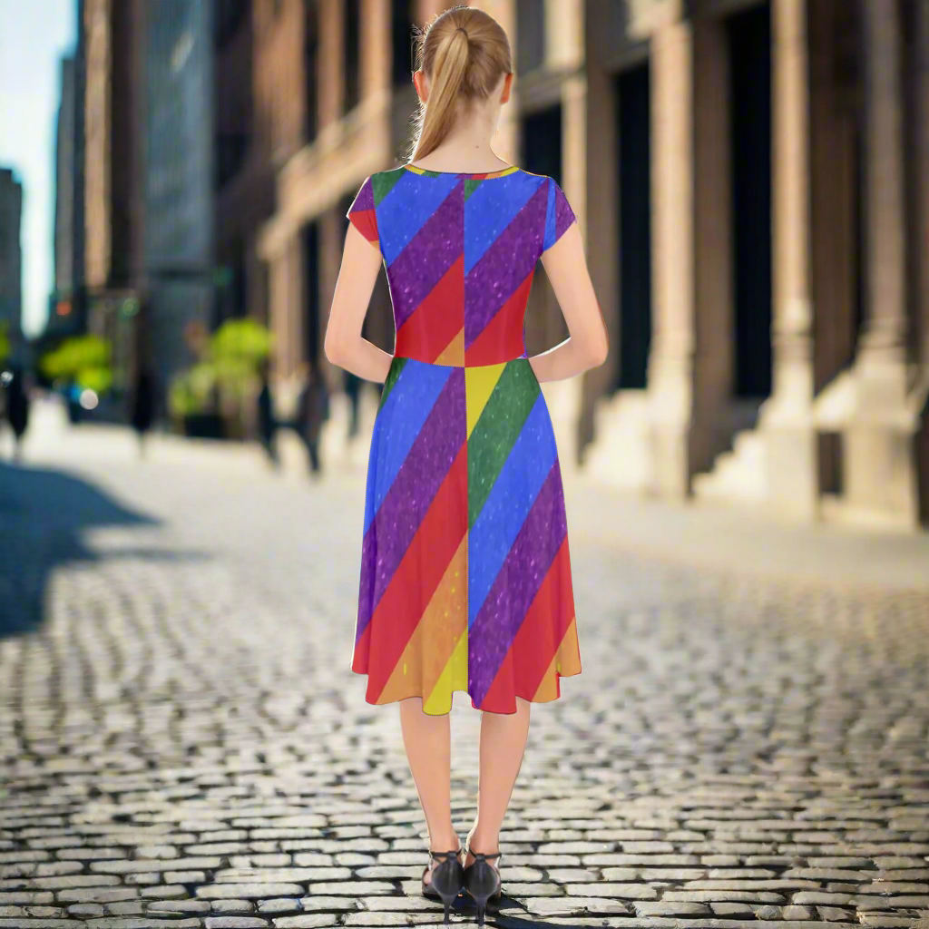 Rainbow Pride | Gay Pride | LGBTQ Pride | Cap Sleeve Front Wrap Midi Dress