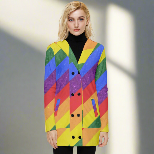 Vibrant Rainbow Pride Hooded Coat: Oversized Button-Up Jacket for LGBTQ+ Winter Fashion