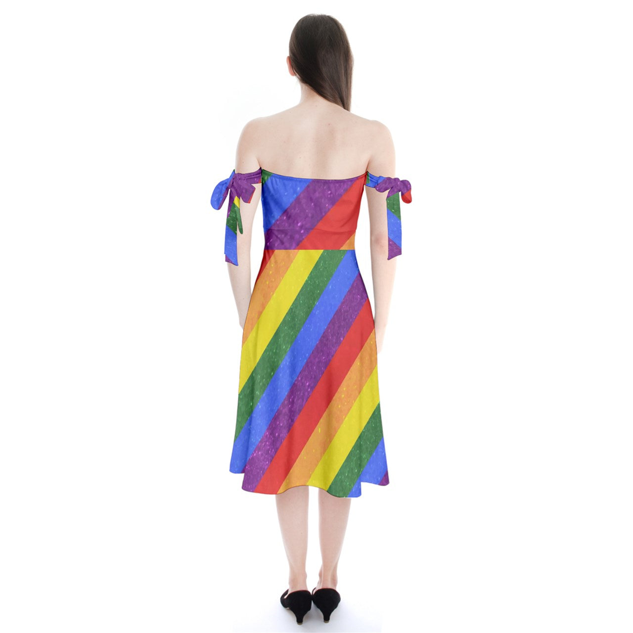 Rainbow Pride Shoulder Tie Bardot Midi Dress by Luxtrini