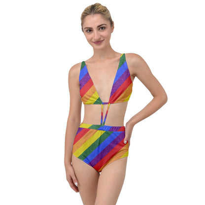 Vibrant LGBT Pride Criss Cross Two Piece Swimsuit Set