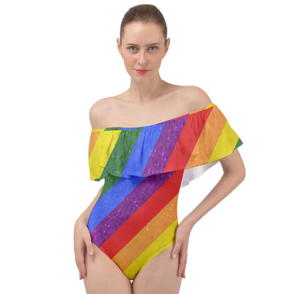 Rainbow Pride Off Shoulder Velour Bodysuit