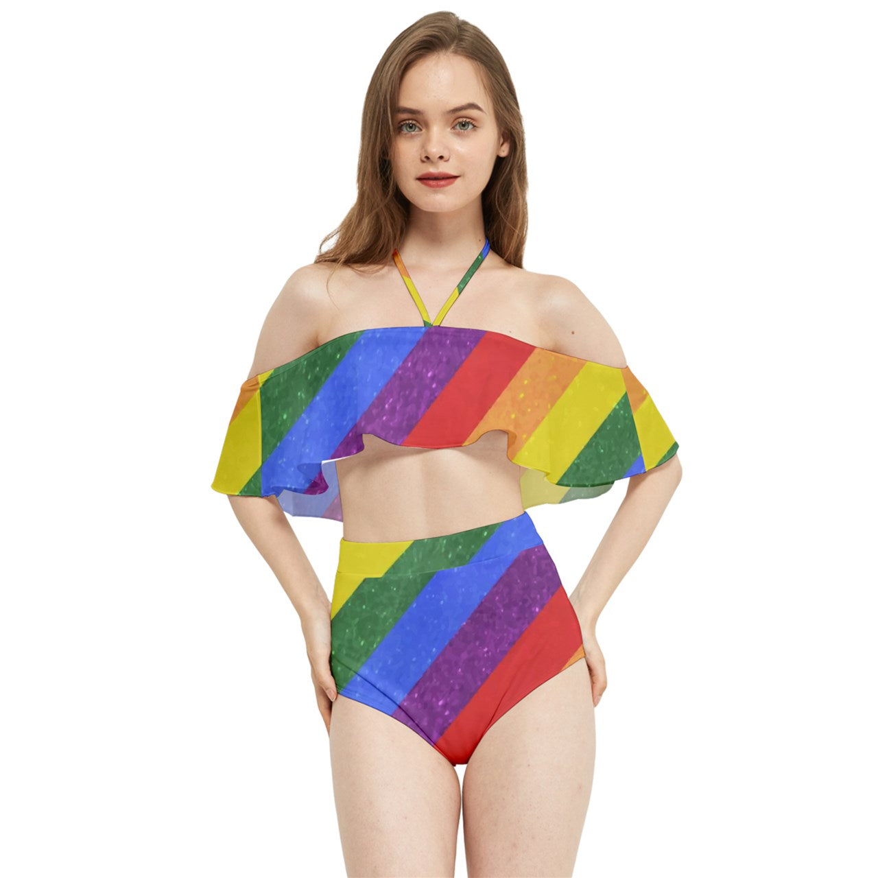 Colorful LGBTQ Halter Swimsuit with Flowy Design