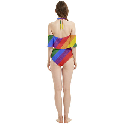 Colorful LGBTQ Halter Swimsuit with Flowy Design