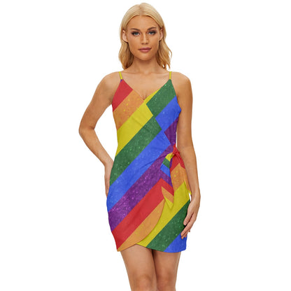 Rainbow Pride Wrap Tie Front Dress