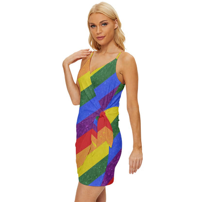 Rainbow Pride Wrap Tie Front Dress