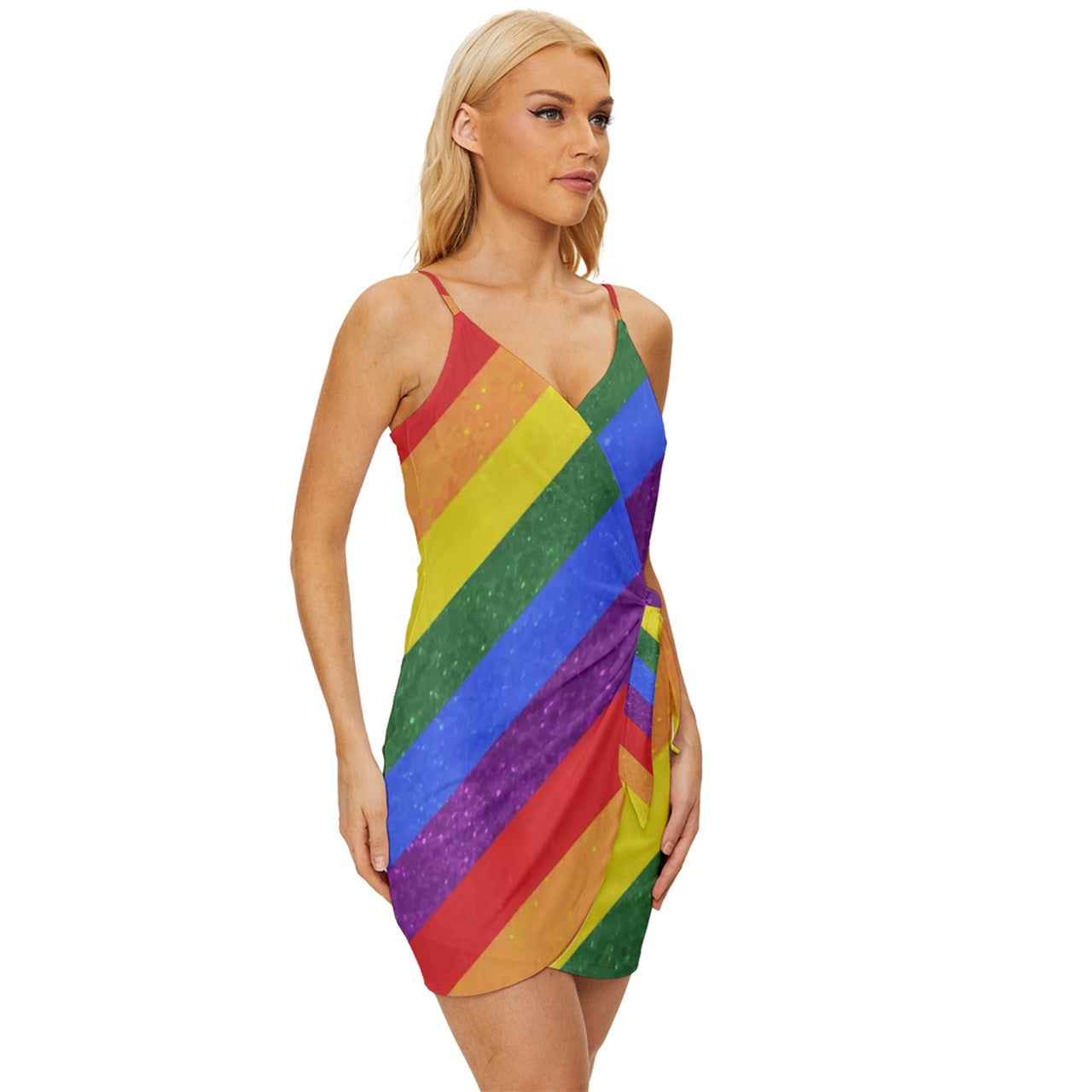 Rainbow Pride Wrap Tie Front Dress