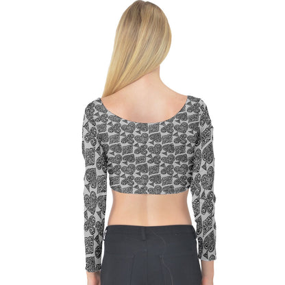 Playing Cards Grey Long Sleeve Crop Top