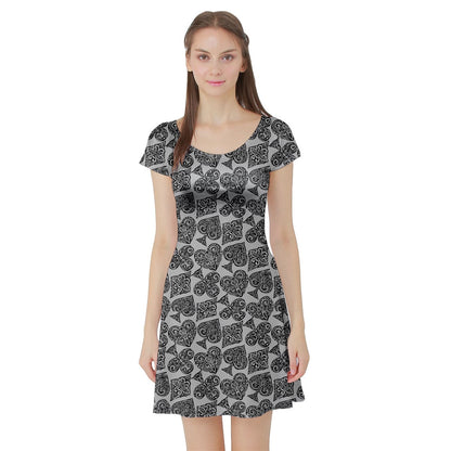 Playingcards-grey Short Sleeve Skater Dress