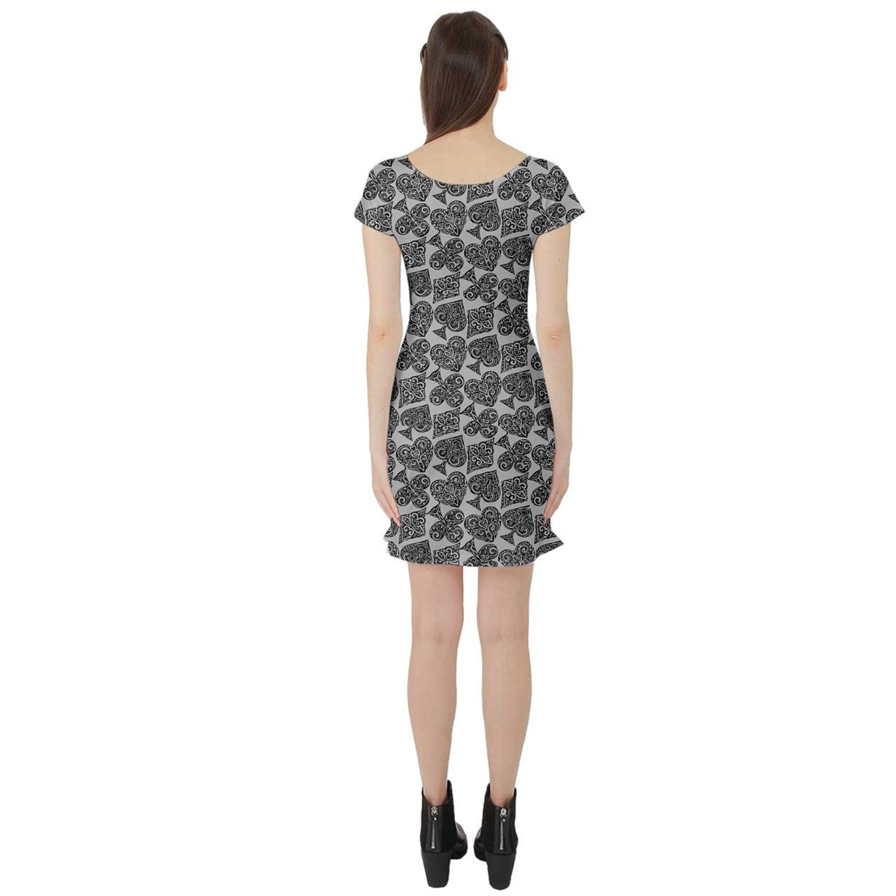 Playingcards-grey Short Sleeve Skater Dress