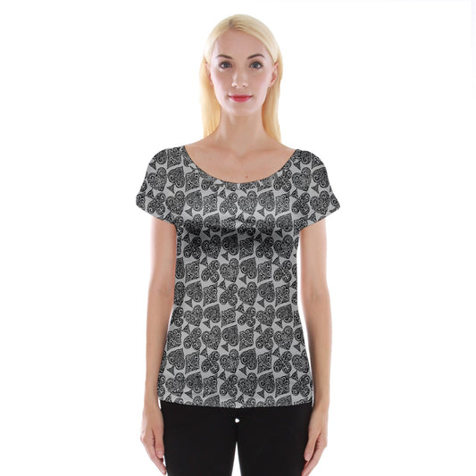 Playing Cards Grey Cap Sleeve Top