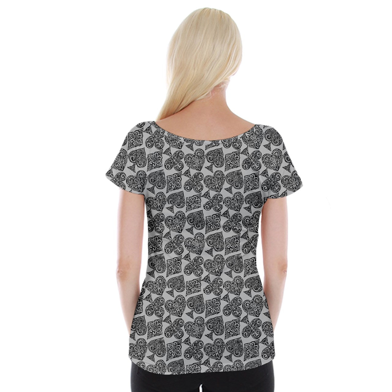 Playing Cards Grey Cap Sleeve Top