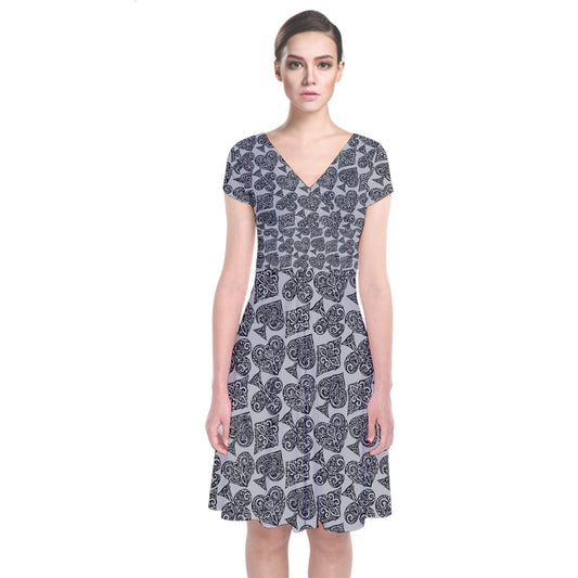 Playingcards-grey Short Sleeve Front Wrap Dress