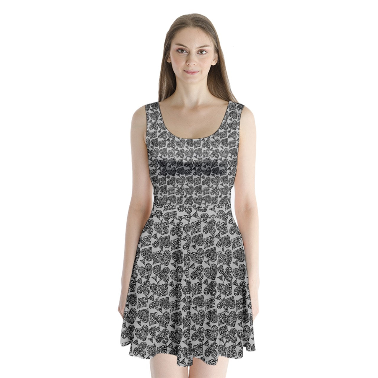 Playingcards-grey Split Back Mini Dress