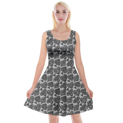 Playingcards-grey Reversible Velvet Sleeveless Dress