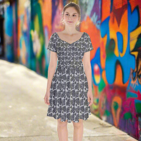 Elegant Gray Short Sleeve Bardot Dress - Luxtrini's Sustainable Fashion