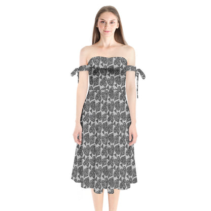 Playingcards Gray Shoulder Tie Bardot Midi Dress by Luxtrini