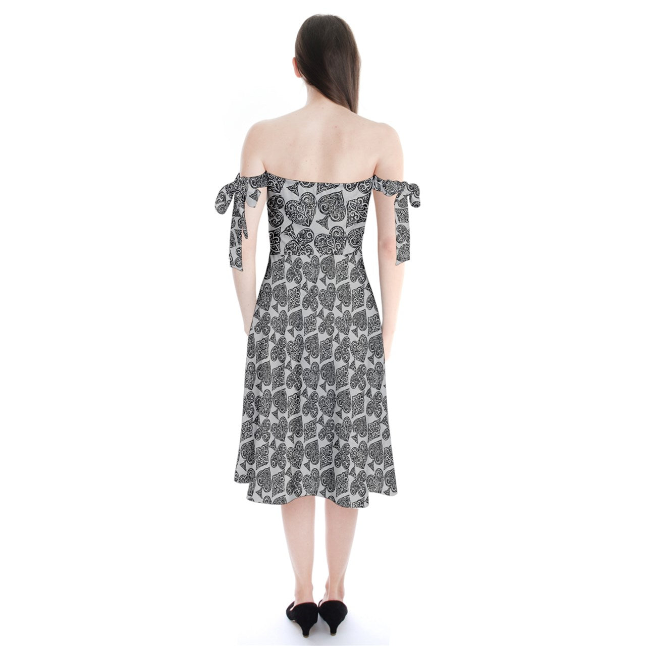 Playingcards Gray Shoulder Tie Bardot Midi Dress by Luxtrini