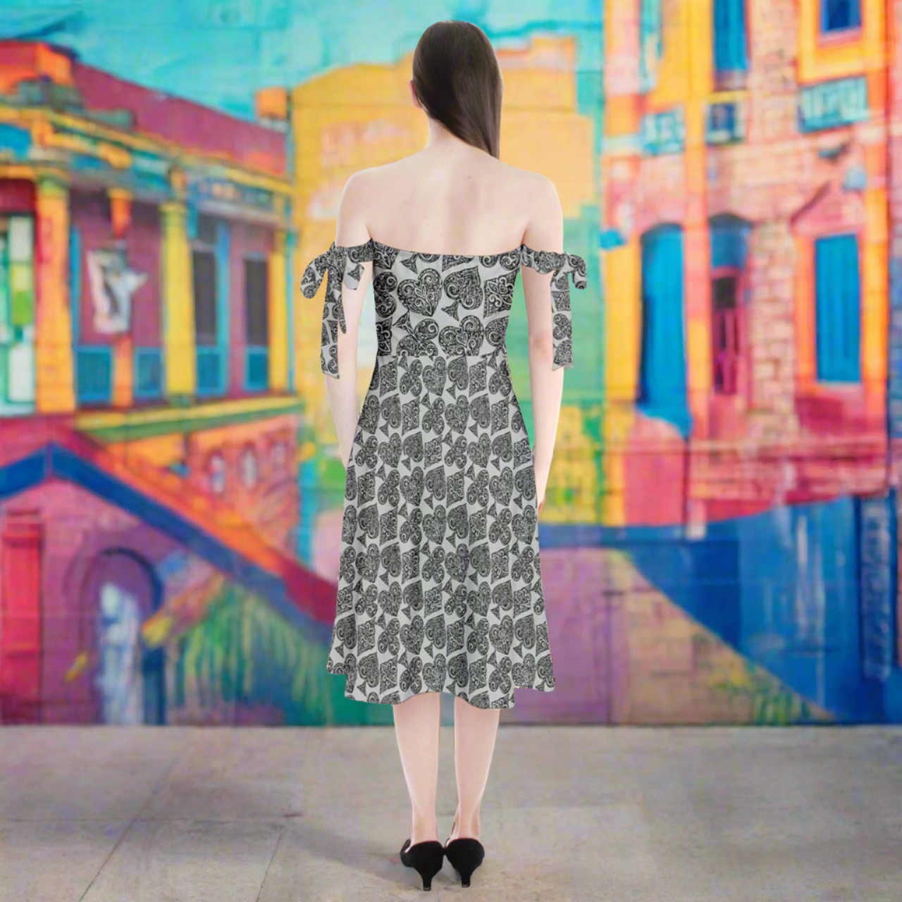 Playingcards Gray Shoulder Tie Bardot Midi Dress by Luxtrini