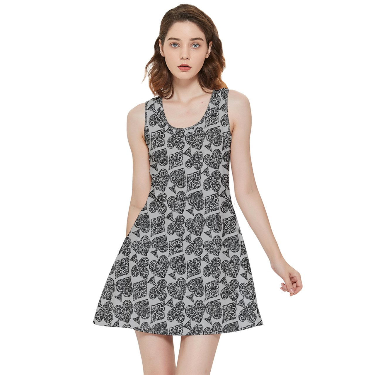 Playingcards-grey Inside Out Reversible Sleeveless Dress