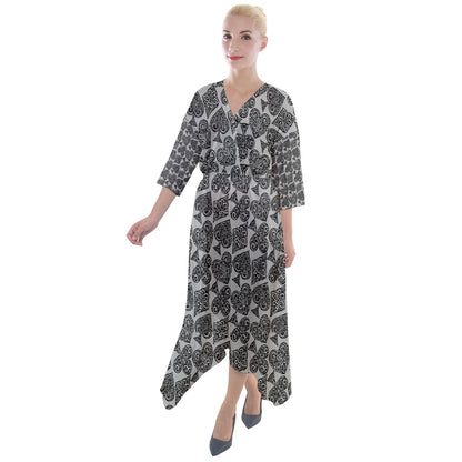 Playingcards-grey Quarter Sleeve Wrap Front Maxi Dress