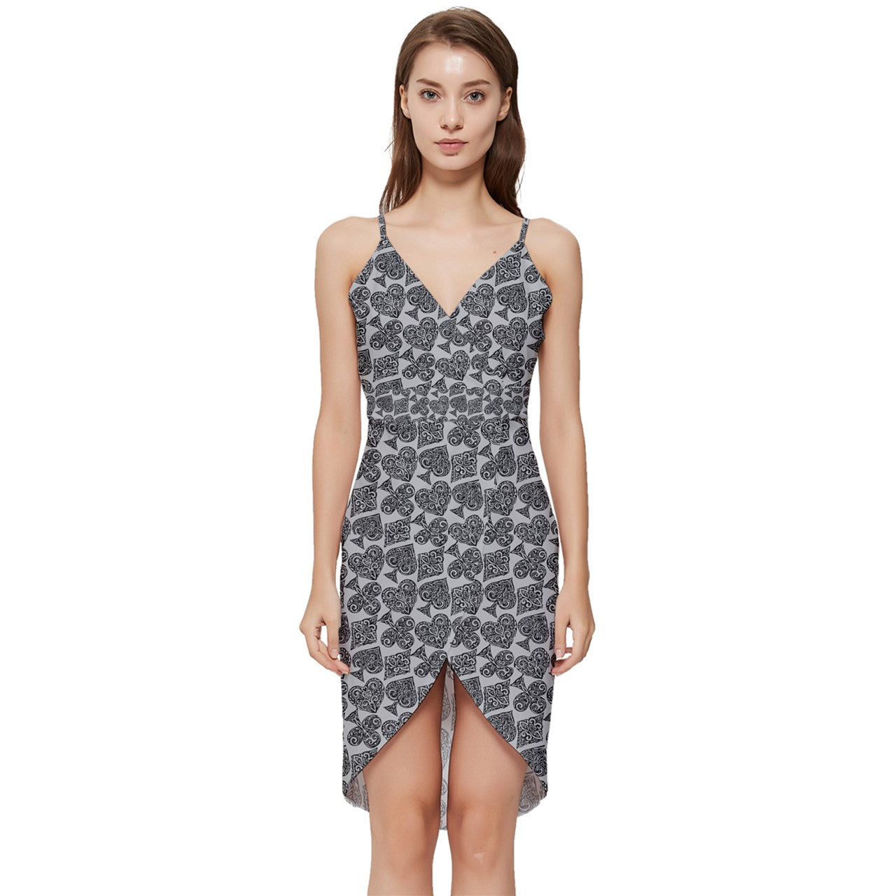 Playingcards-grey Wrap Frill Dress