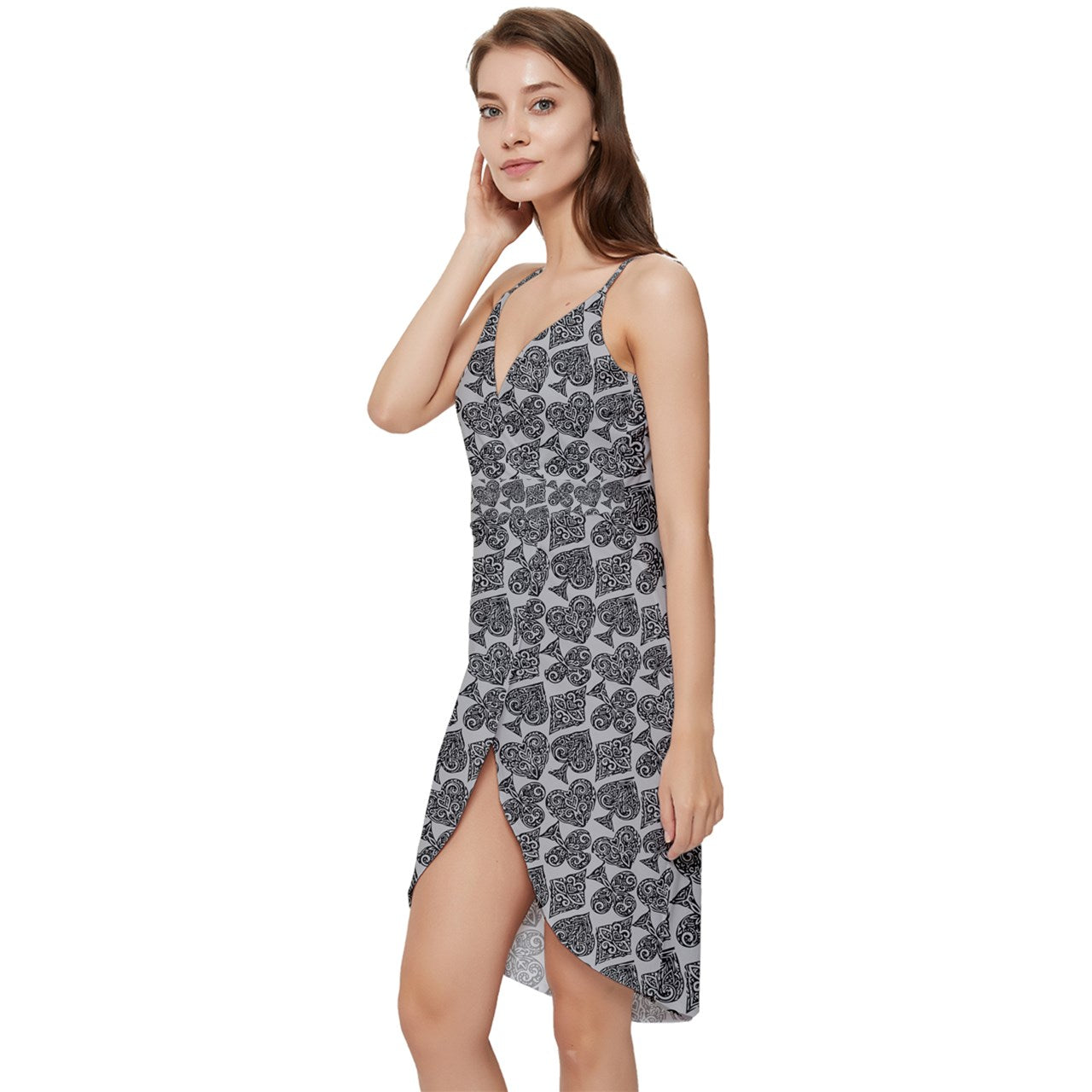 Playingcards-grey Wrap Frill Dress