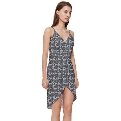 Playingcards-grey Wrap Frill Dress