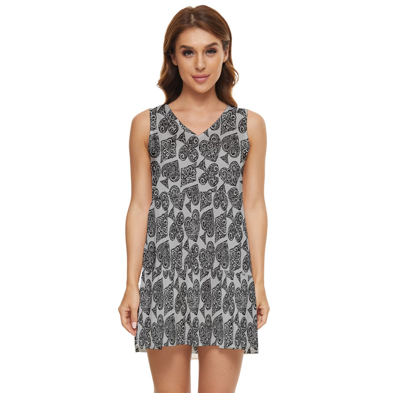 Poker Tiered Sleeveless Mini Dress