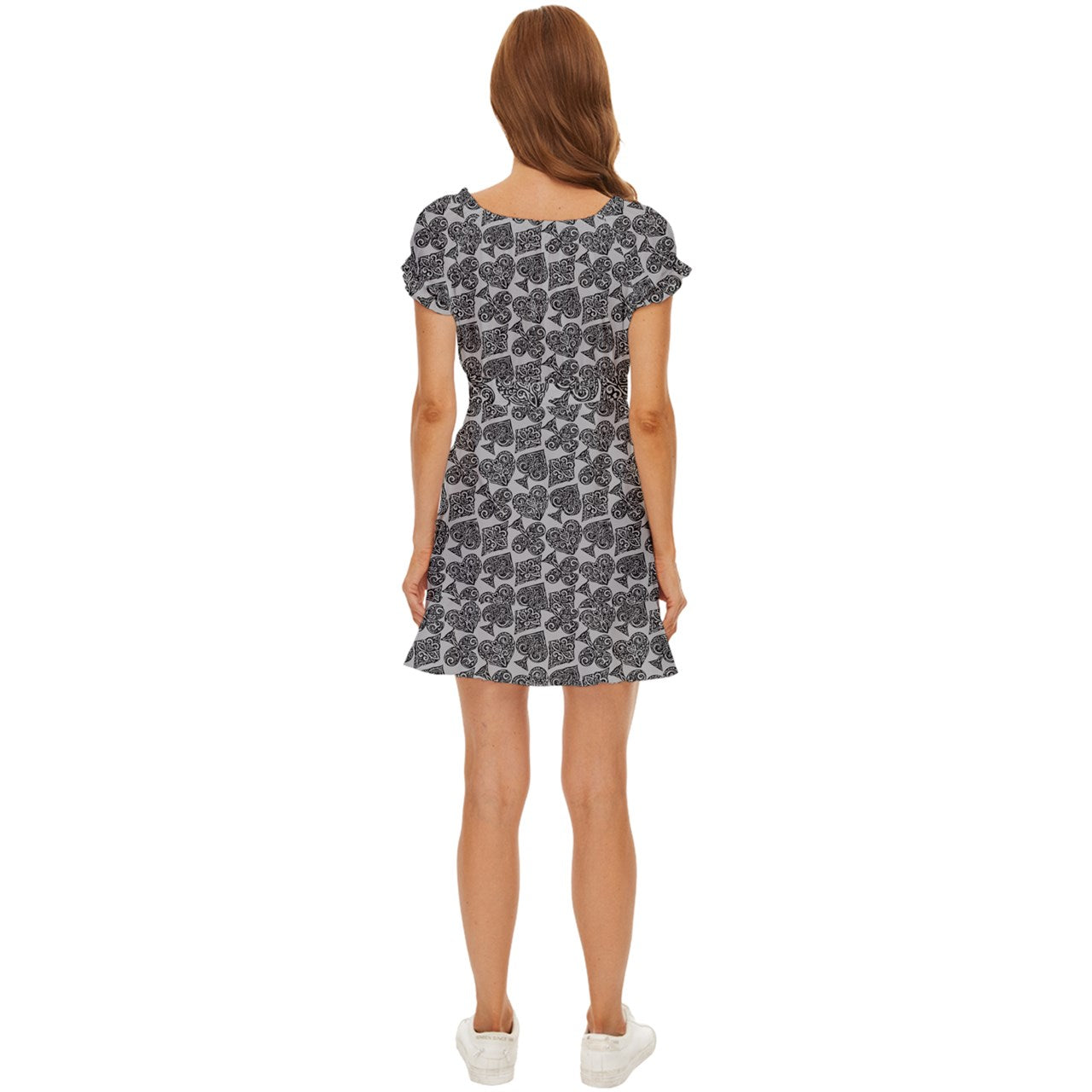 Playing Cards Gray Puff Sleeve Frill Dress