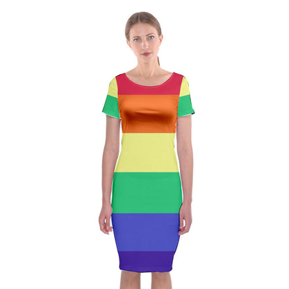 LGBTQ Rainbow Pride #12 Classic Short Sleeve Midi Dress