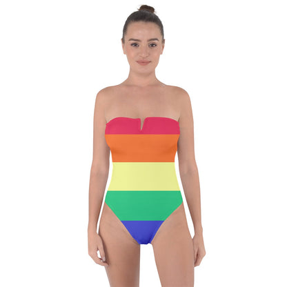 Colorful LGBTQ Rainbow One Piece Tie Back Swimsuit for Pride