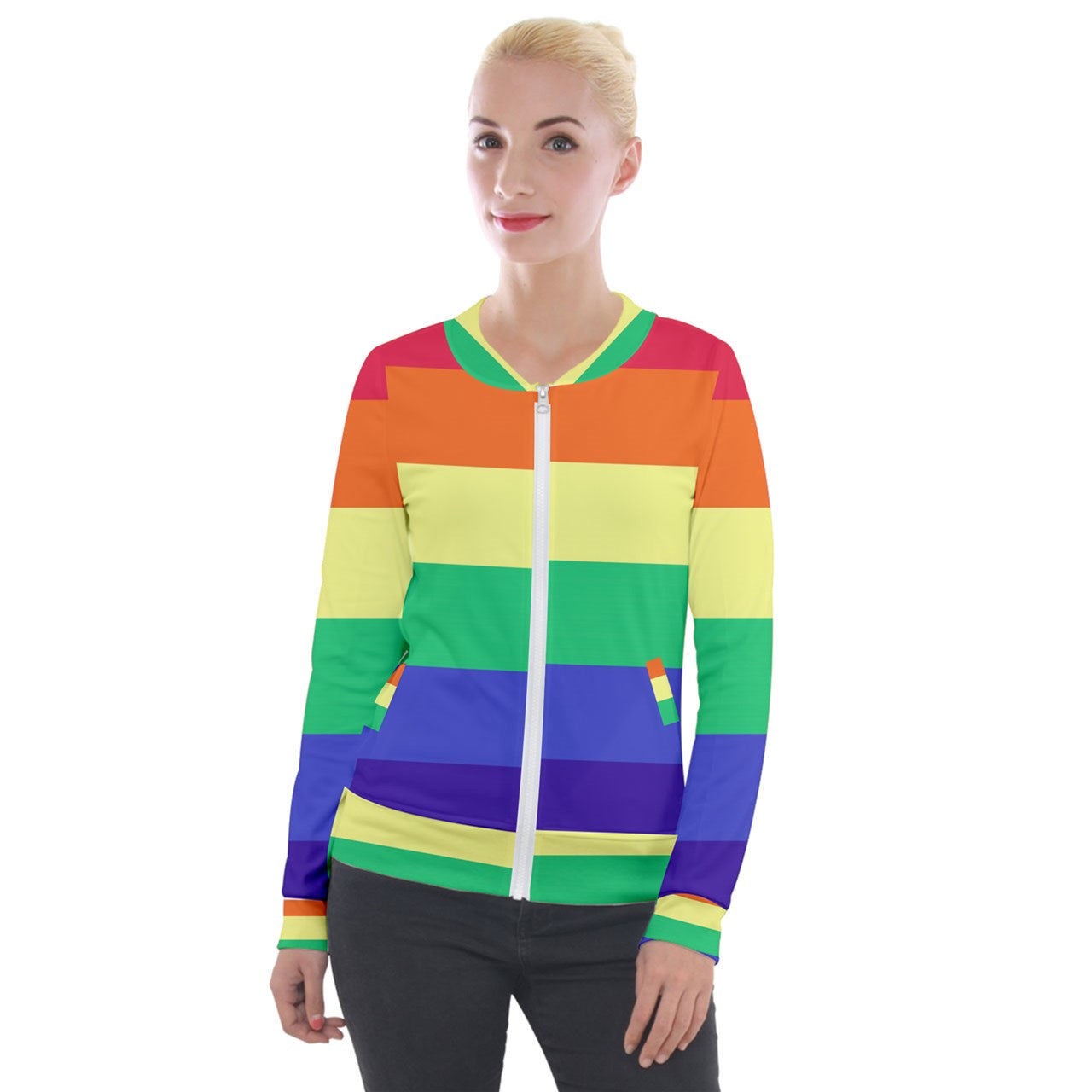 LGBTQ Rainbow Pride #12 Women's Velvet Zip Up Jacket