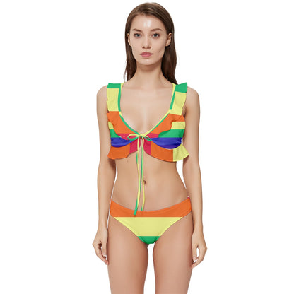 LGBTQ Rainbow Pride #12 Low Cut Ruffle Edge Bikini Set