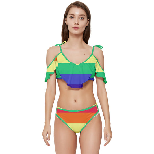 LGBTQ Rainbow Pride #12 Ruffle Edge Tie Up Bikini Set