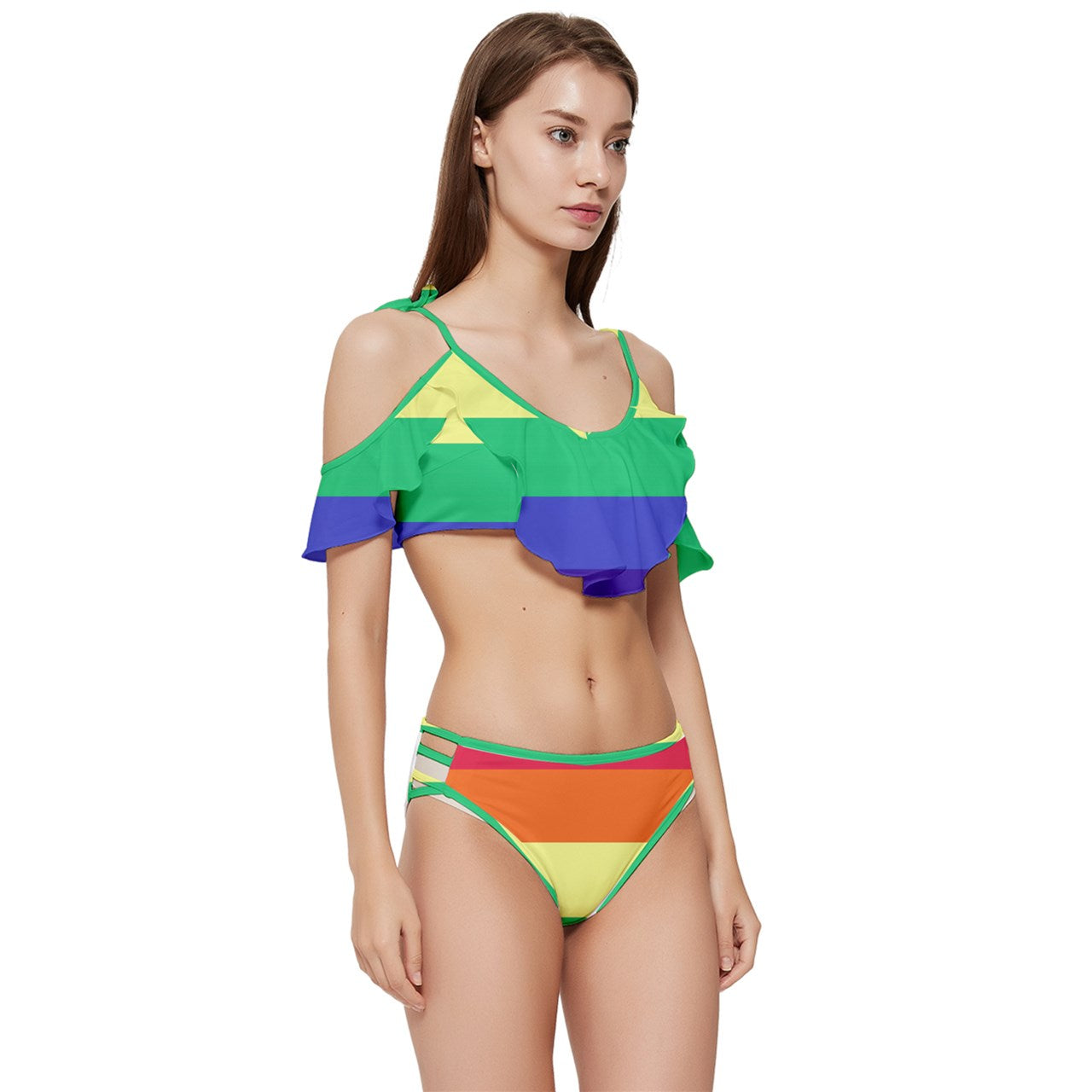 LGBTQ Rainbow Pride #12 Ruffle Edge Tie Up Bikini Set