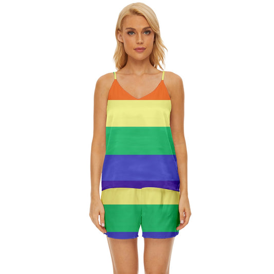 LGBTQ Rainbow Pride #12 V-Neck Satin Pajamas Set