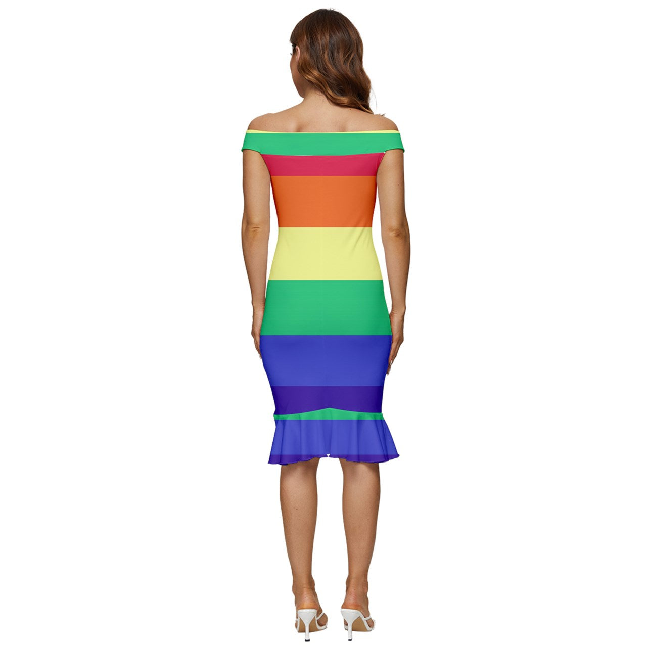 LGBTQ Rainbow Pride #12 Off Shoulder Ruffle Split Hem Bodycon Dress